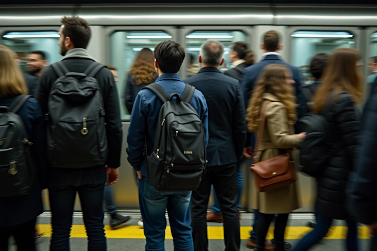 Affluence sur le quai du métro ligne 14 à Paris aux heures de pointe avec passagers et portes automatiques