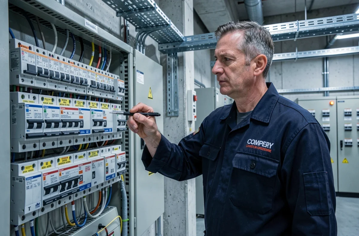 Électricien Antenor spécialisé inspectant un tableau électrique industriel dans l'Aube