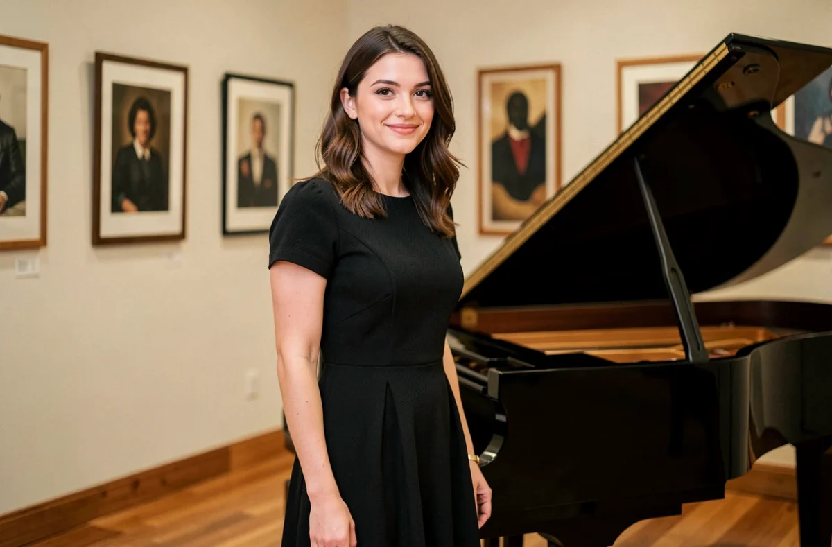 Portrait d'une chanteuse au piano dans un studio de musique élégant, évoquant une relation artistique et personnelle complexe