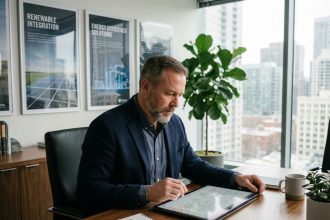 Consultant energie homme en bureau moderne