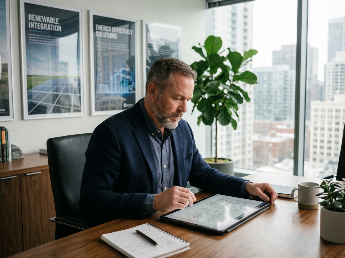 Consultant energie homme en bureau moderne