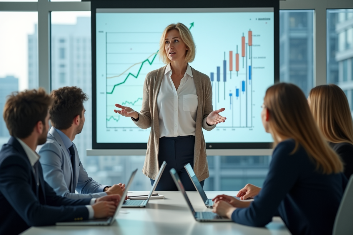 Professeure expliquant des concepts financiers aux jeunes