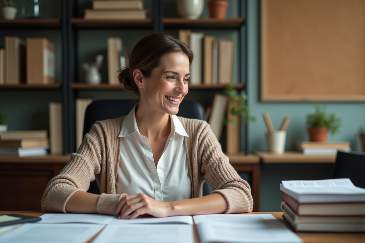 Femme d'âge moyen dans un bureau à domicile studieux