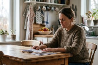 femme regardant des documents administratifs en automne