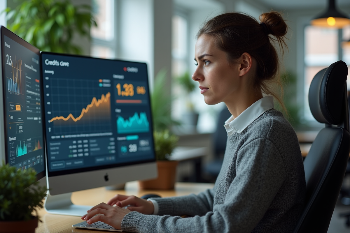 Jeune femme surveillant des données financières sur un écran