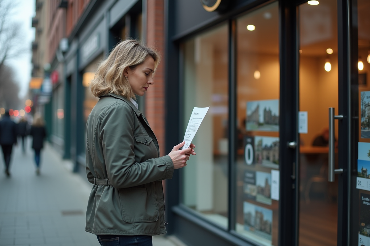 Femme d'âge moyen regardant les annonces immobilières