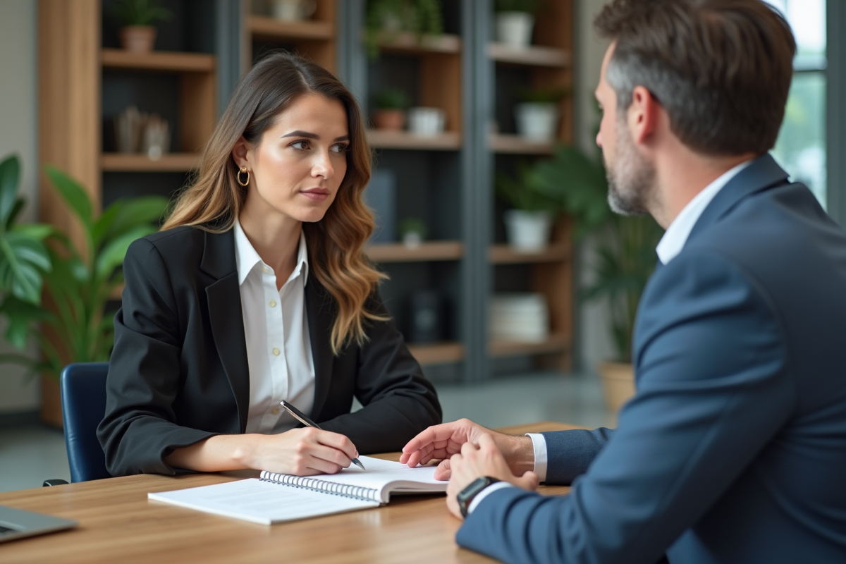 Femme en réunion de travail dans un bureau moderne