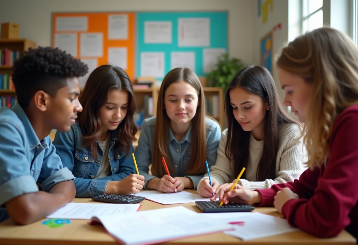 Groupe de lycéens en activité de budget en classe
