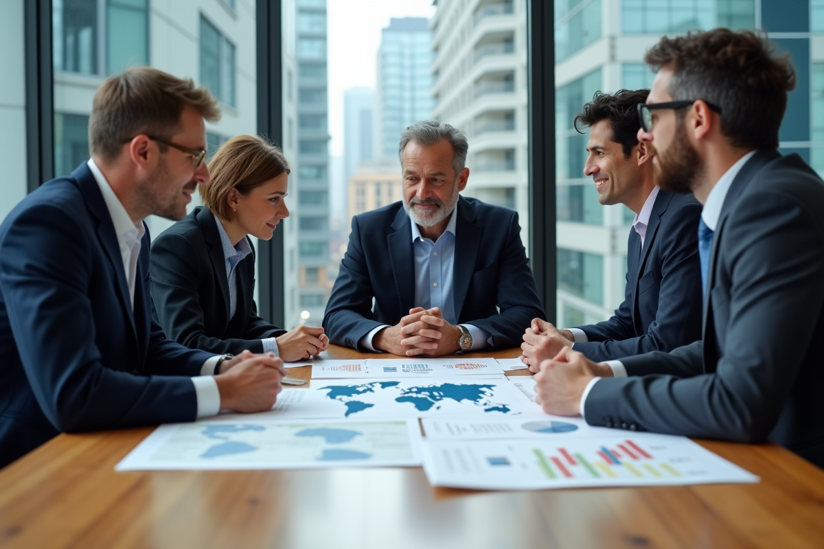 Groupe de professionnels autour de cartes automobiles