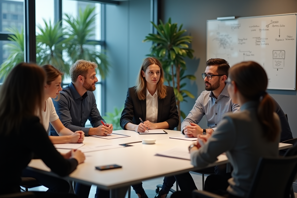 Groupe de professionnels en réunion collaborative