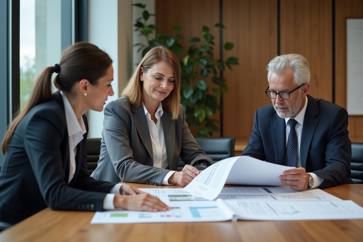 Groupe de professionnels en réunion d'urbanisme