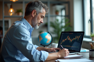 Homme d affaires en bureau analysant des données économiques