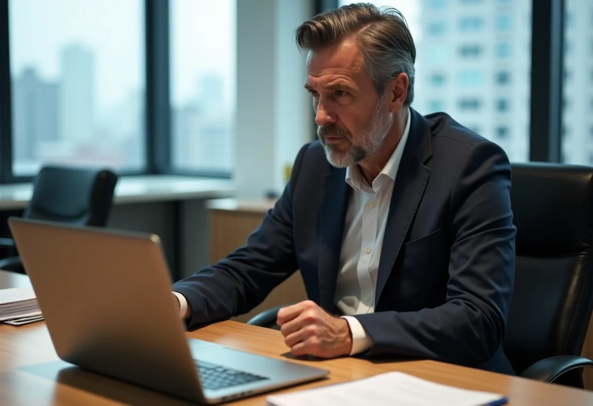 Homme d'affaires pensif au bureau moderne
