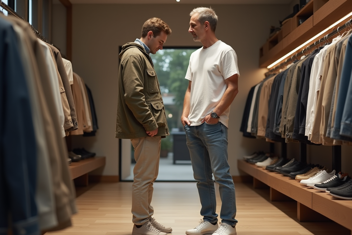 Homme regardant une veste de designer dans une boutique