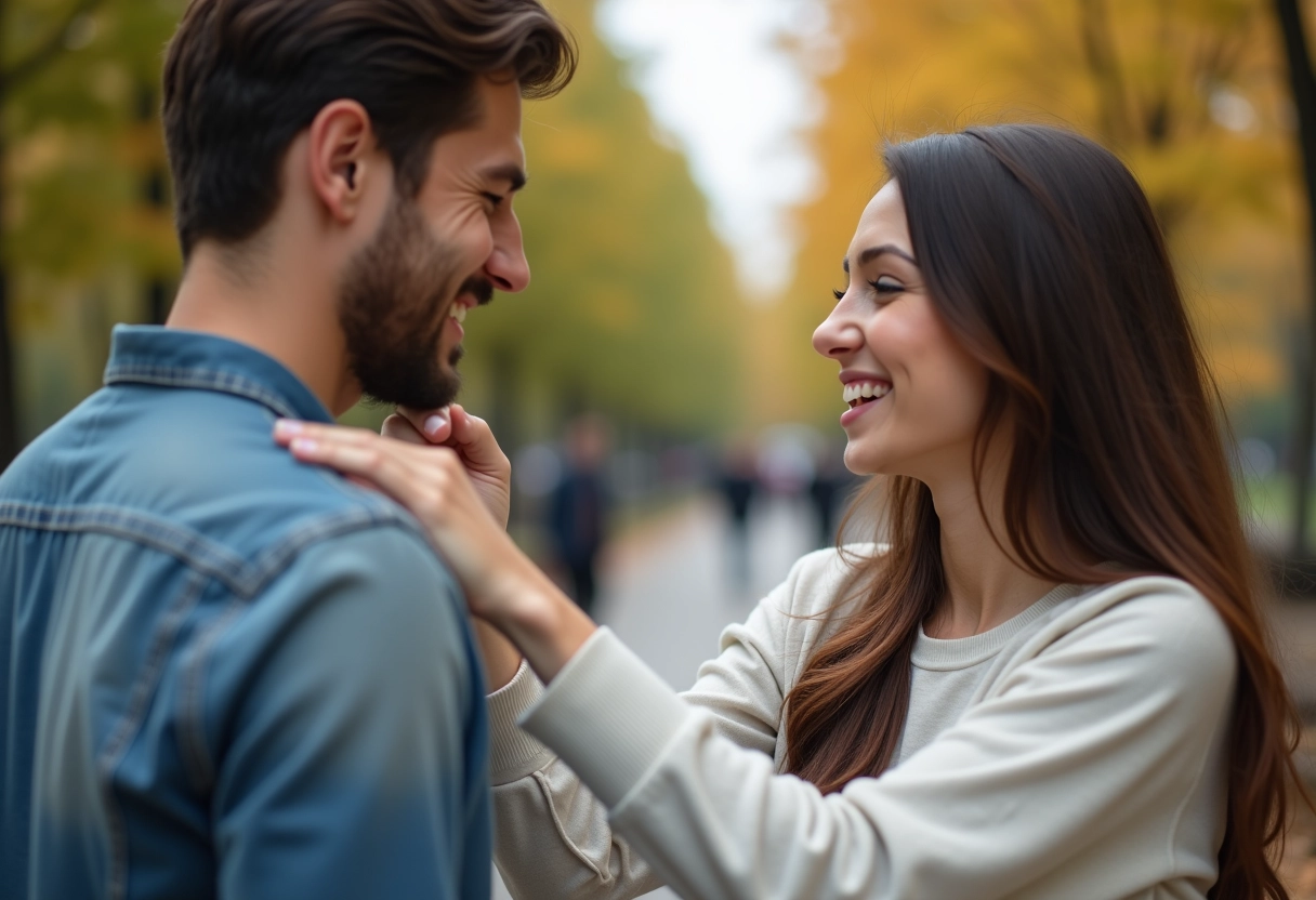 Homme souriant touchant le bras d