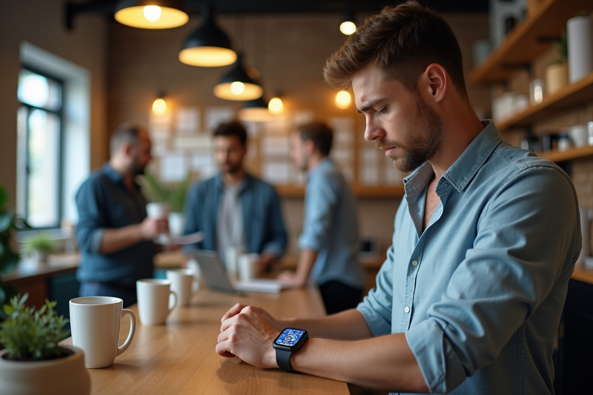Homme anxieux près du comptoir de coworking