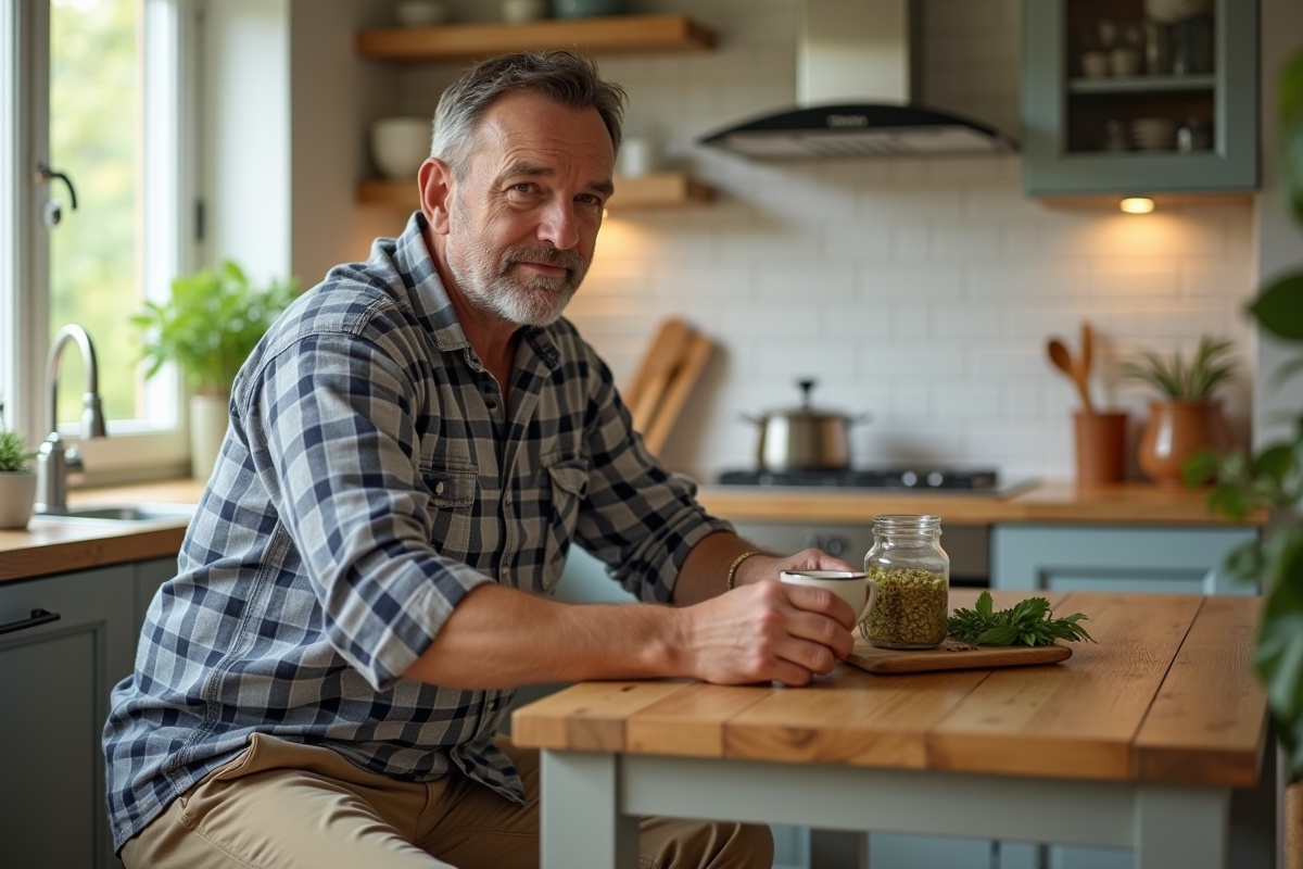 Homme préparant une infusion d