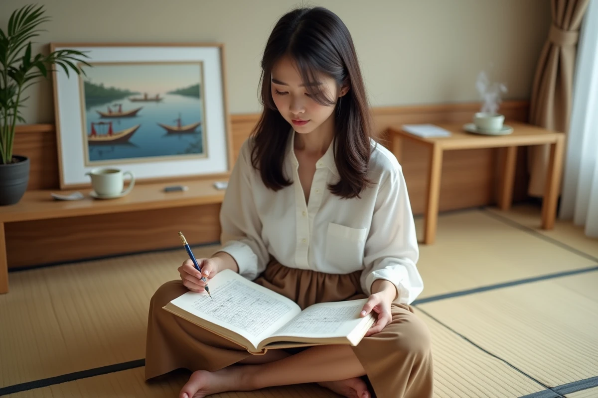 Jeune femme concentrée sur un puzzle de croixsudoku intérieur