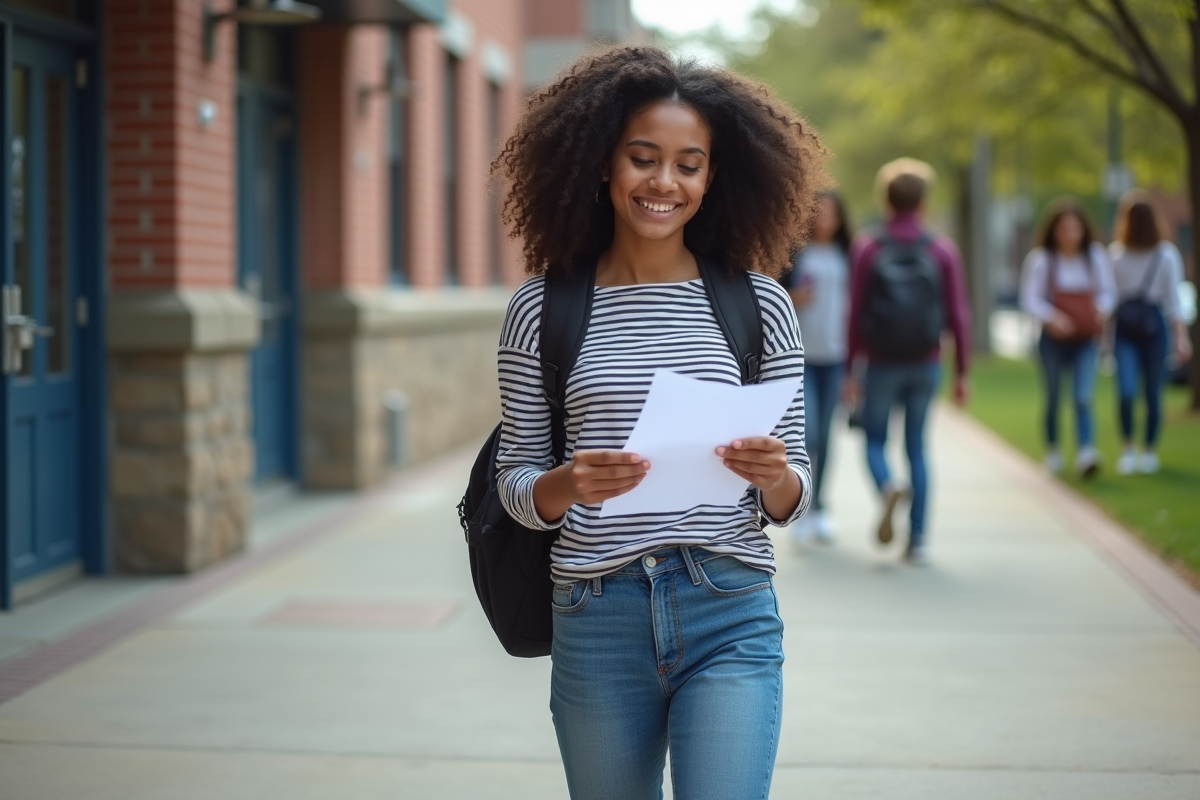 Fille souriante avec son carnet devant l