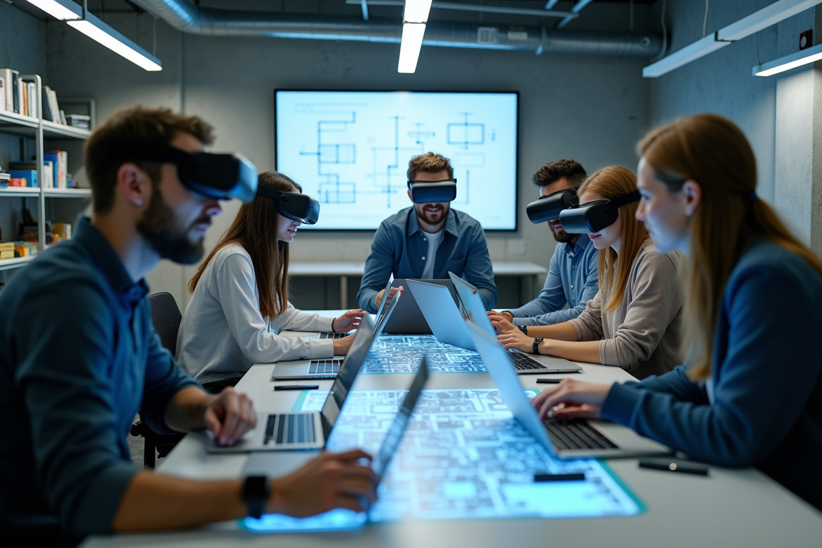 Jeunes collaborant dans un laboratoire technologique moderne