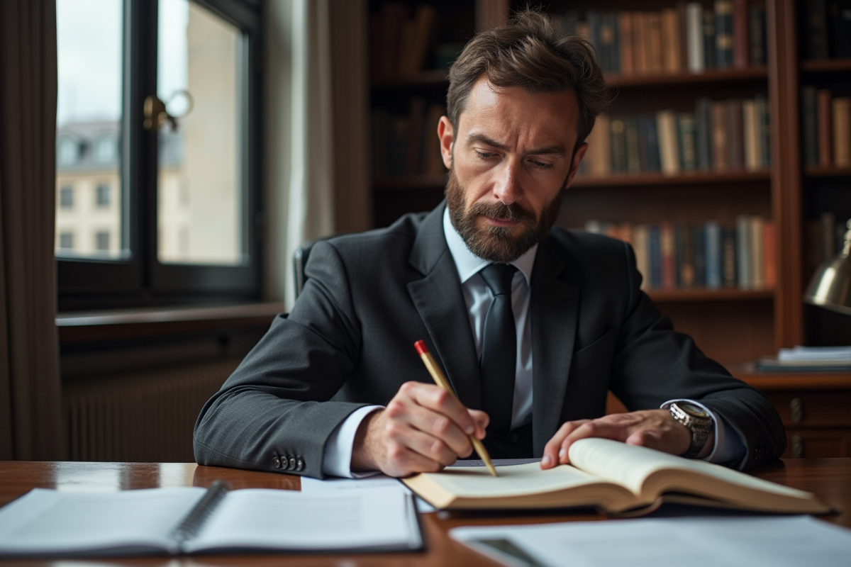 Expert en droit international en costume dans un bureau