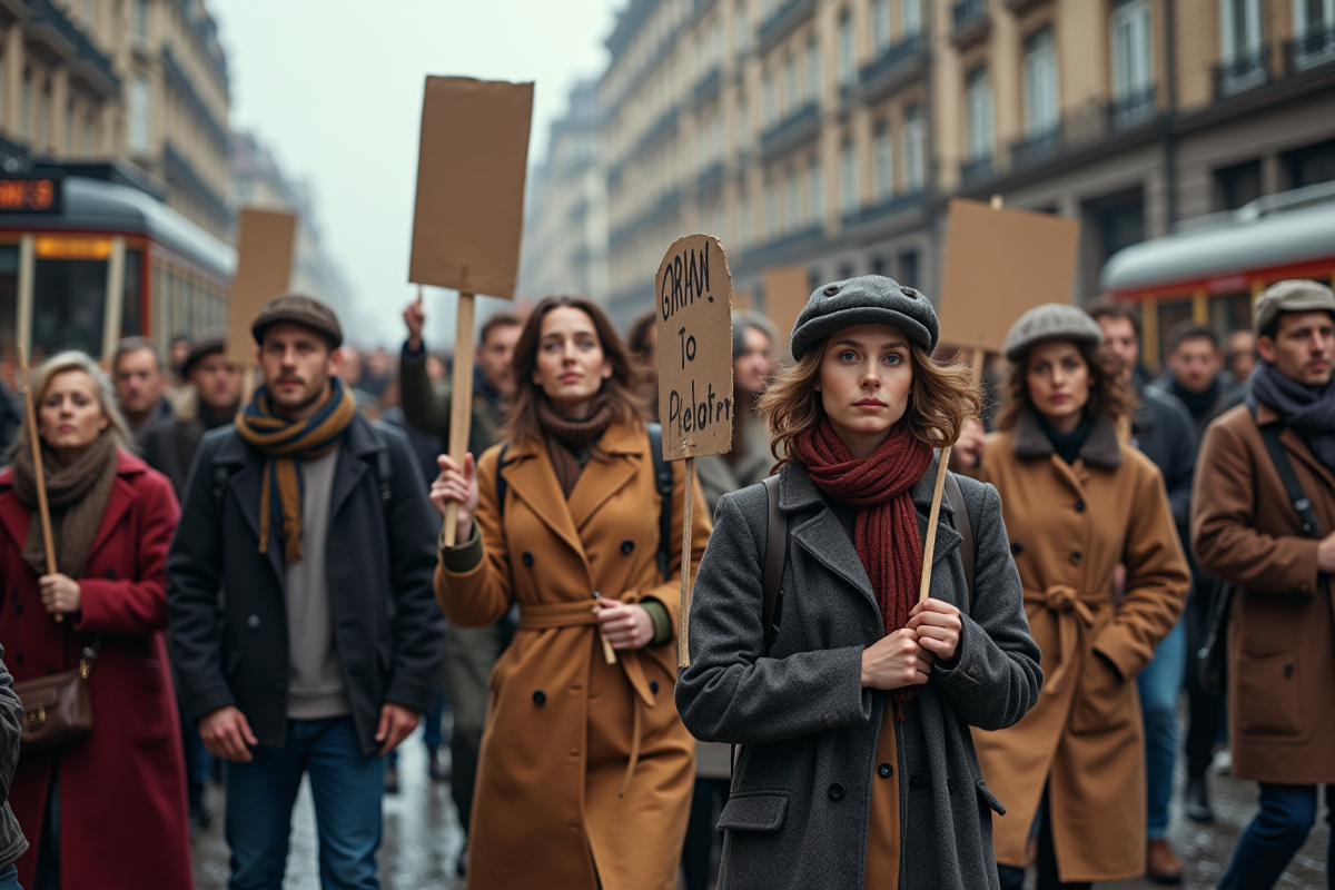 Groupe de jeunes manifestants dans la rue en protestation
