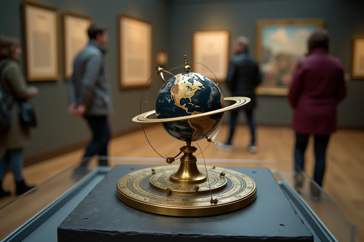 Modèle orrery en laiton représentant les orbites planétaires dans un musée d'histoire naturelle