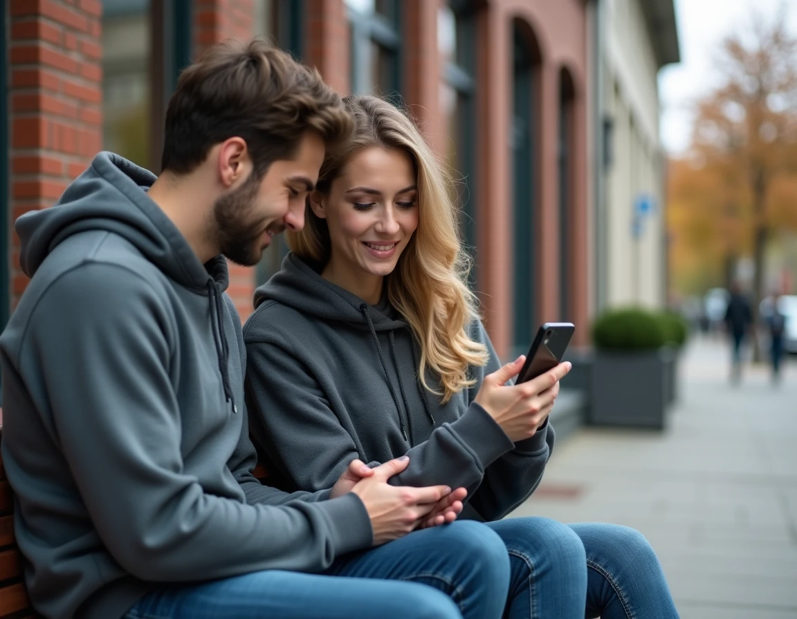 Deux amis analysant un problème de SMS bloqué sur Android après changement de carte SIM en extérieur